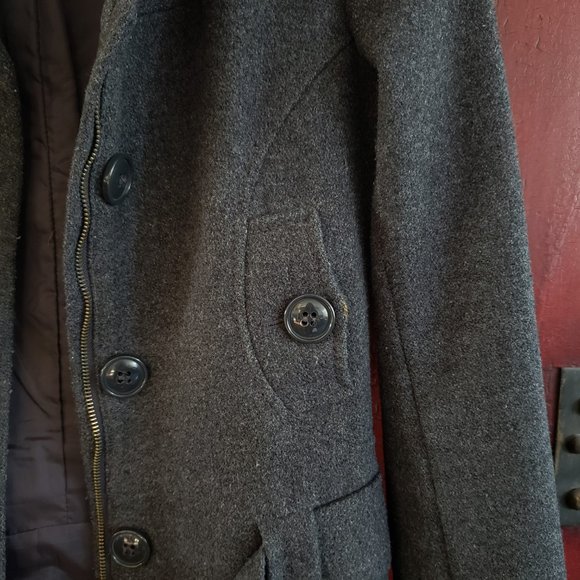 H&M Dark Grey Wool-Blend Pea Coat - Size 4 - Picture 6 of 11